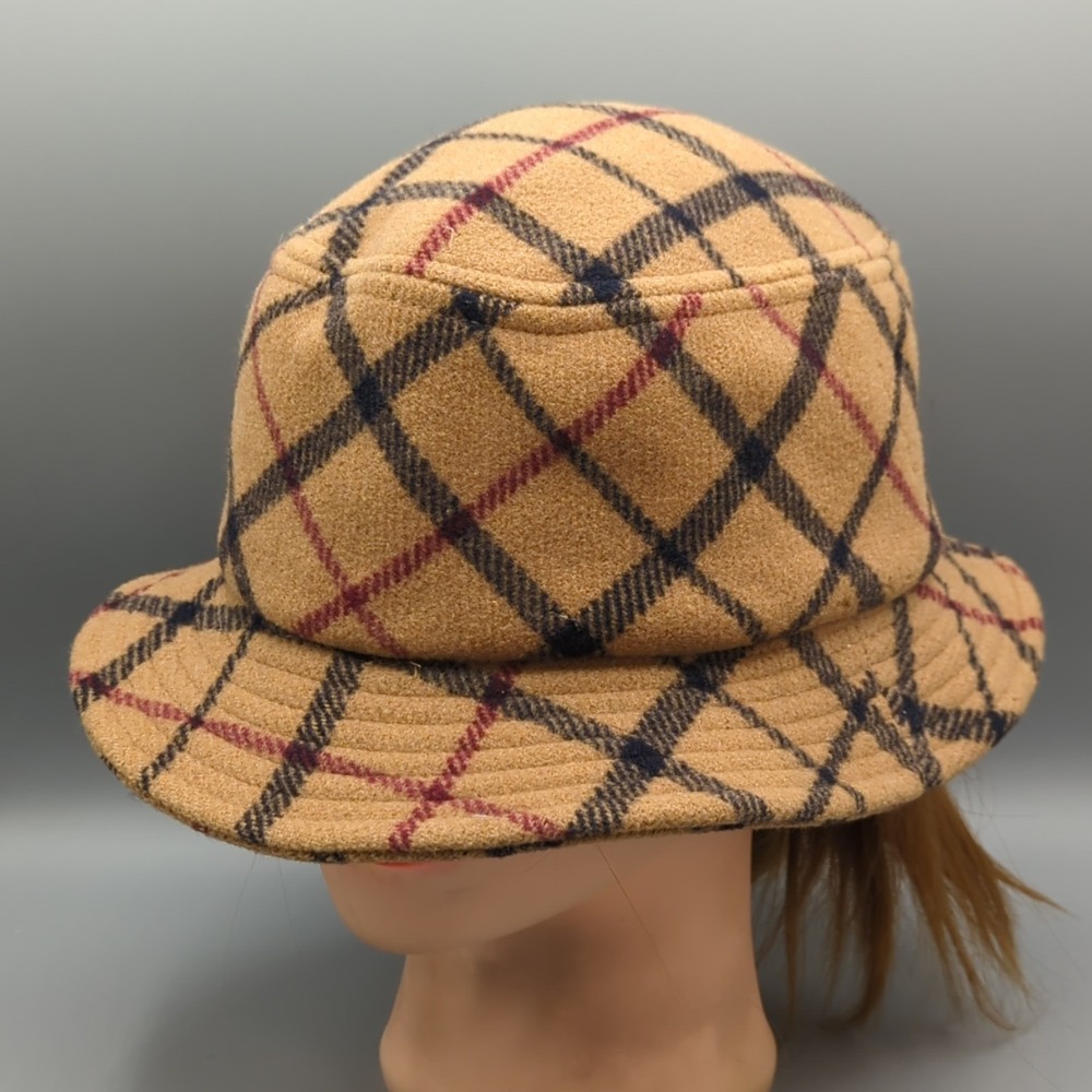 Vintage Brooks Brothers Fedora Hat Brown Plaid Wool Blend Made in Italy L/XL